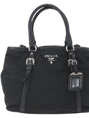 PRADA Hand Bag Nylon 2way Black Silver